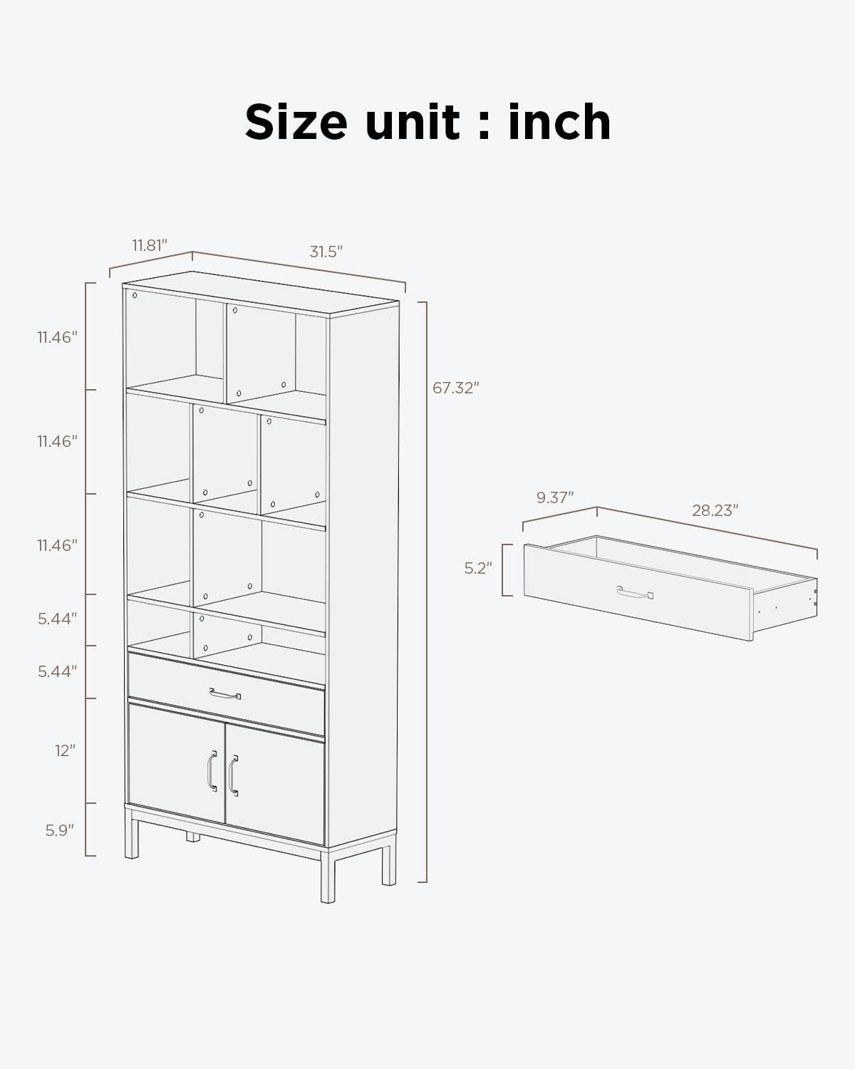 Brown 4 Tier Bookcase with Doors and Drawers V69838