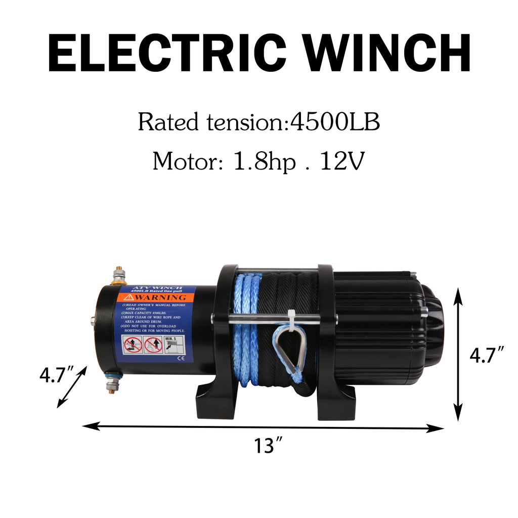 4500 LBS 12V DC Electric Winch with 15m Synthetic Rope M90312