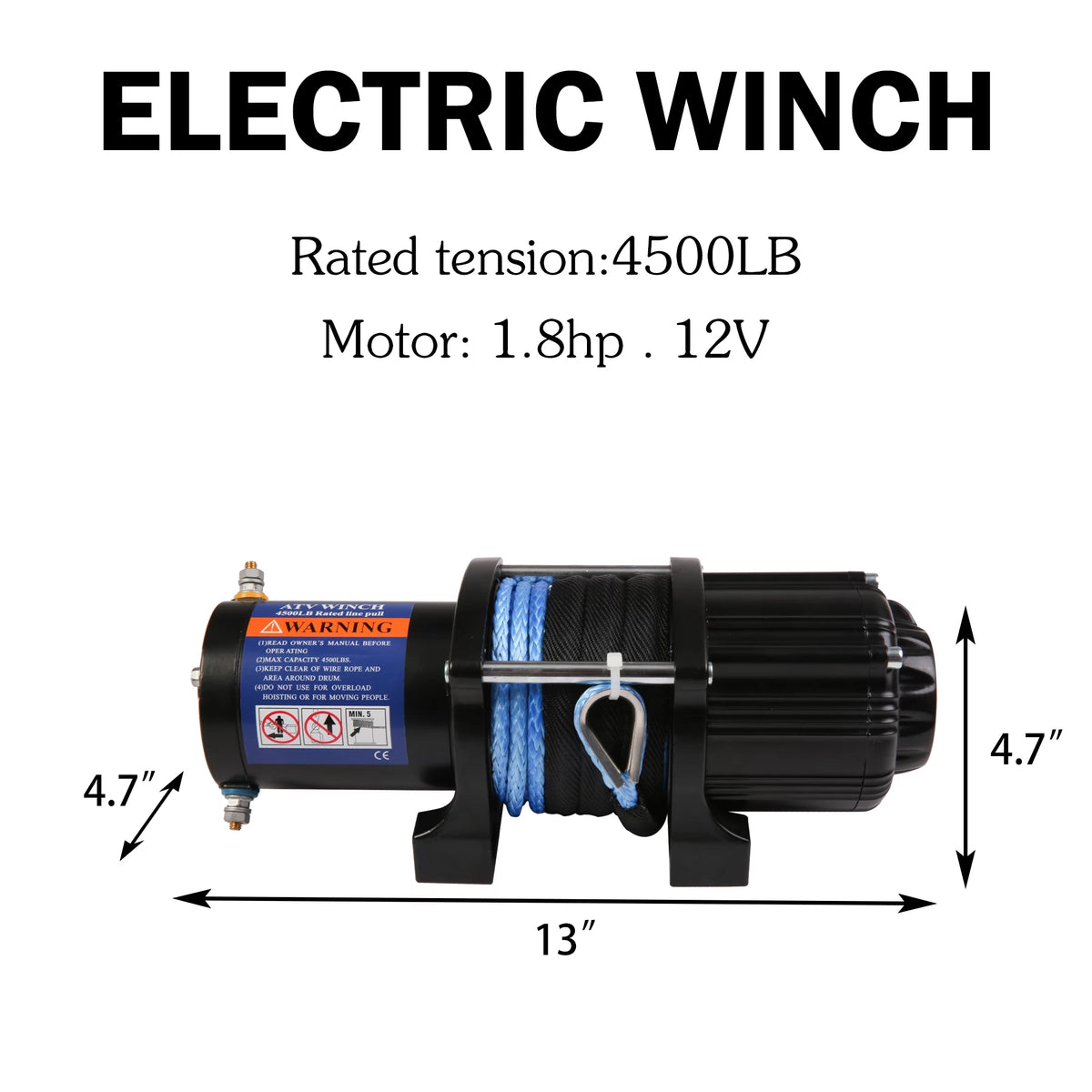 4500 LBS 12V DC Electric Winch with 15m Synthetic Rope M90312