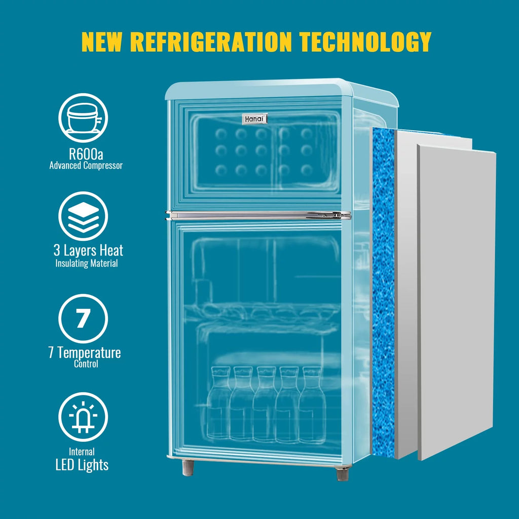 3.5 Cu.ft Retro Mini Fridge with Freezer Dual Doors Cream B198