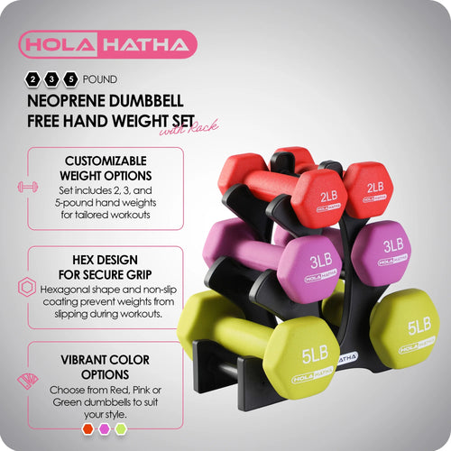2, 3, and 5 Pound Neoprene Dumbbell Set with Rack X8394
