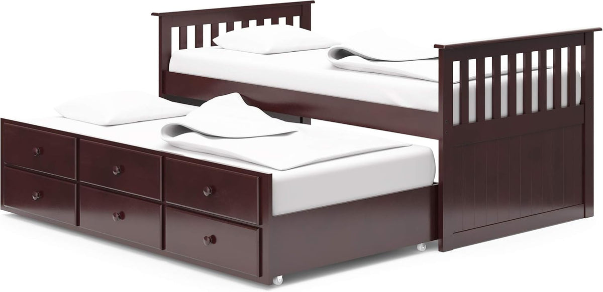 Twin Espresso Captain's Bed with Trundle and Drawers F469