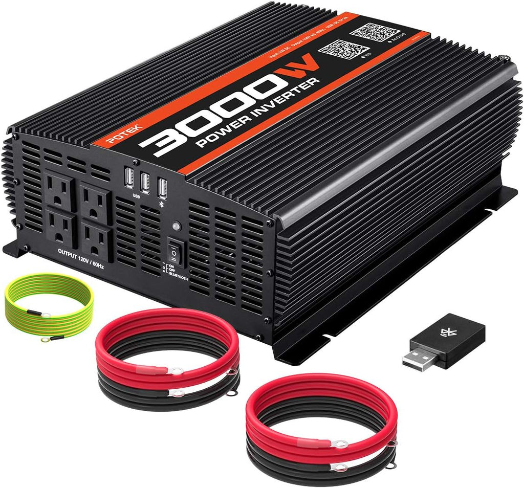 3000W Power Inverter 4 AC Outlets DC 12V to 110V AC Car Inverter with 2 USB Port and Bluetooth W99352