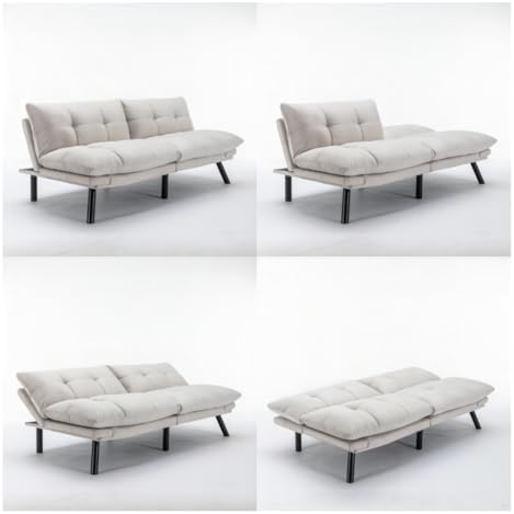 Velvet Futon Sofa Bed with Adjustable Backrest and Metal Legs M629439