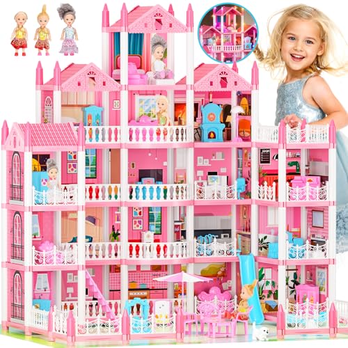 5-Story Doll House with 19 Rooms, Lights, Dolls, and Furniture Q453