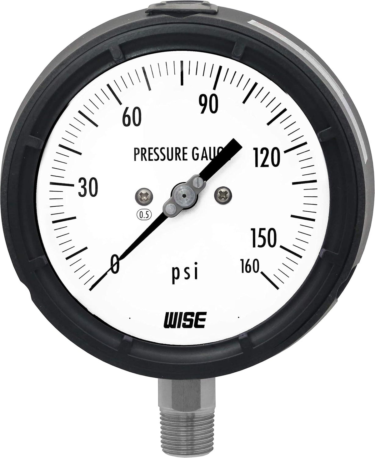 Solid Front Pressure Gauge with 125mm Dial, 1/2NPT(M), Bottom Connection, 0~160psi, 0.5% Accuracy V13563