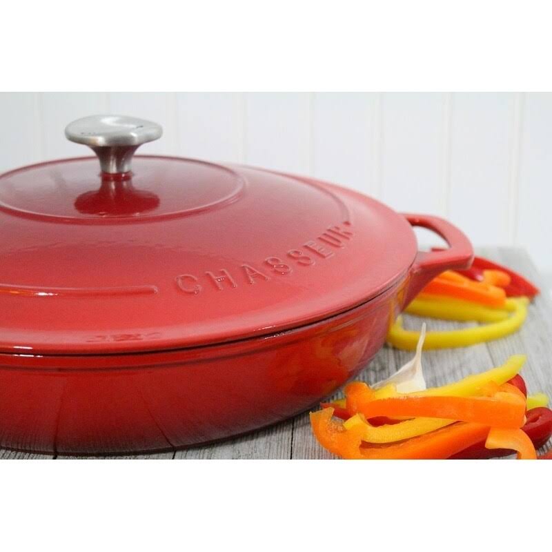 Red Enameled Cast Iron Braiser with Lid P1609