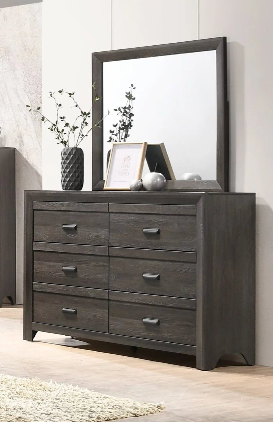 Queen Size 5pc Bedroom Furniture Set with Dresser Mirror Nightstand C1133