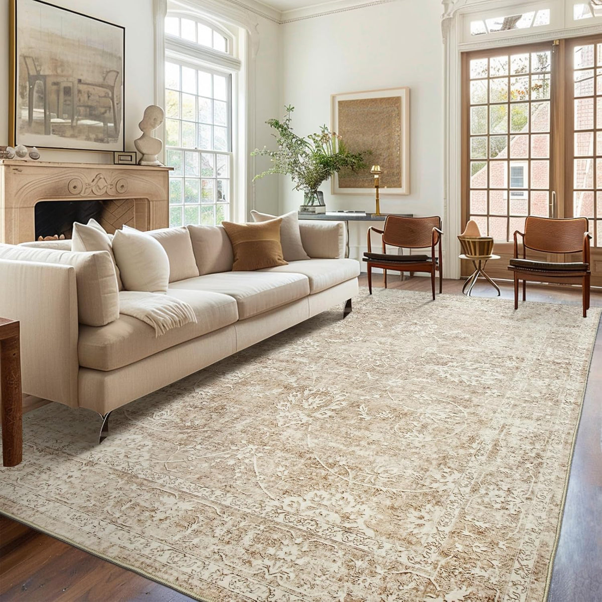 Beige/Brown 5x7 Non Slip Washable Area Rug B848