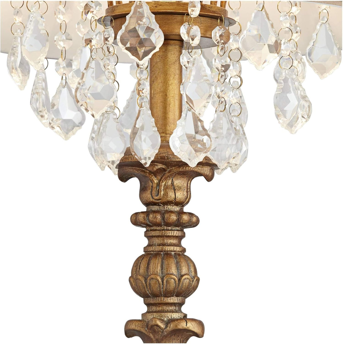 Tall Table Lamp Crystal Aged Gold Candlestick Beige Bell Shade E4804