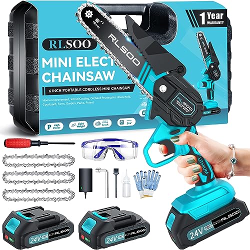 6 Inch Cordless Electric Chainsaw with 2 Batteries and 3 Chains B406215