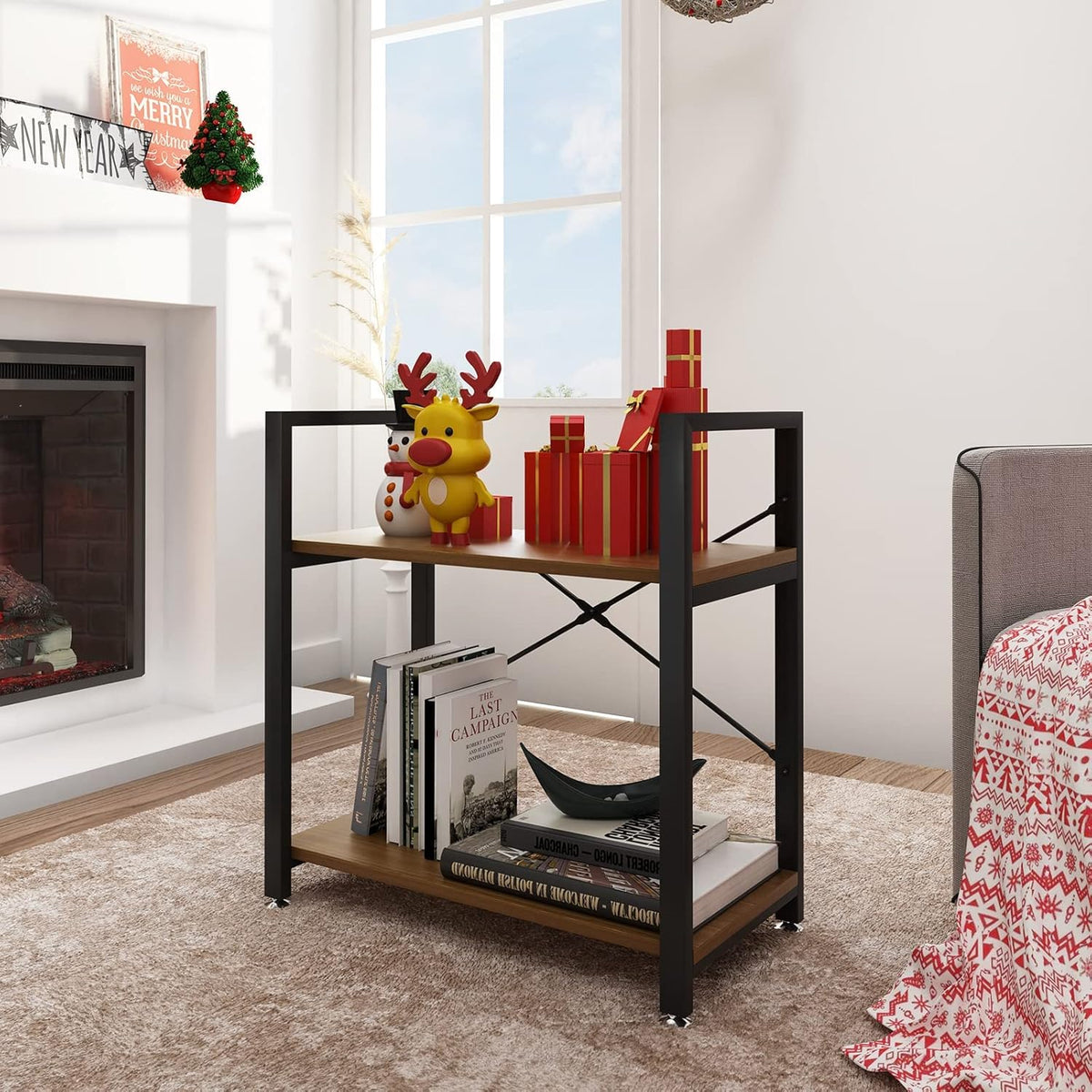 2 Tier Industrial Style Bookshelf Storage Rack Q7754