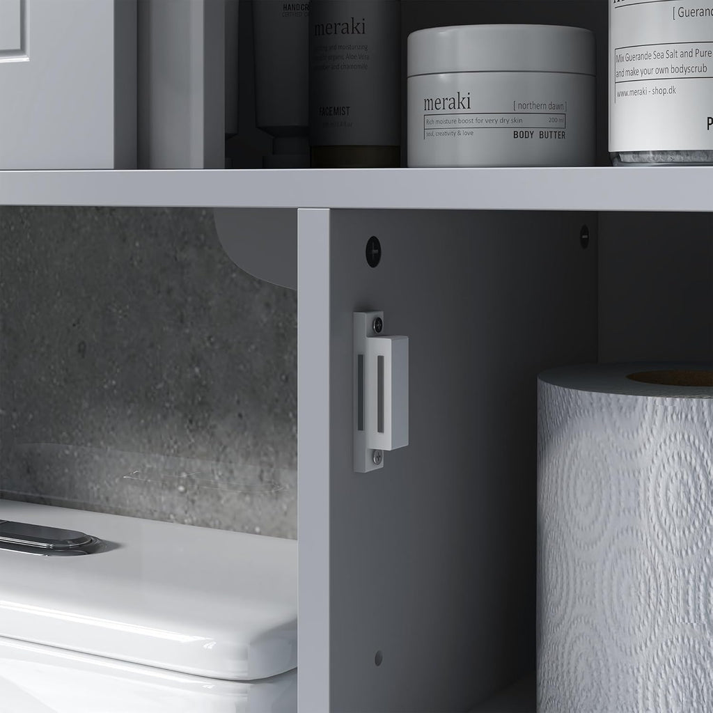 Gray Freestanding Over The Toilet Bathroom Cabinet with Adjustable Shelves L20555