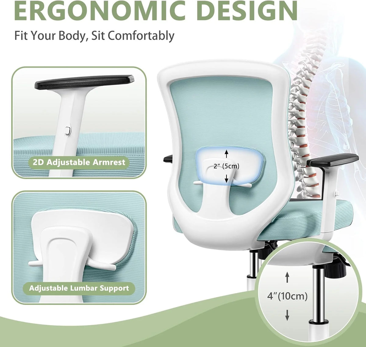 Light Blue Ergonomic Mesh Office Chair with Adjustable Armrests R151805