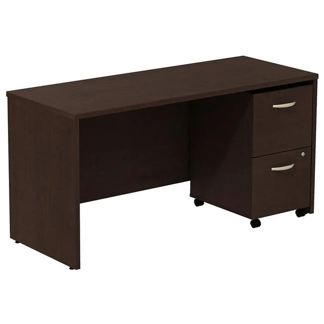 Mocha Cherry Desk Credenza with 2 Drawer Mobile Pedestal C185924