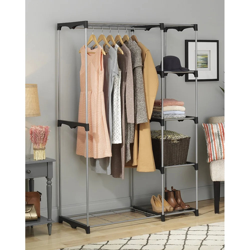 Silver and Black Double Rod Closet System T464871
