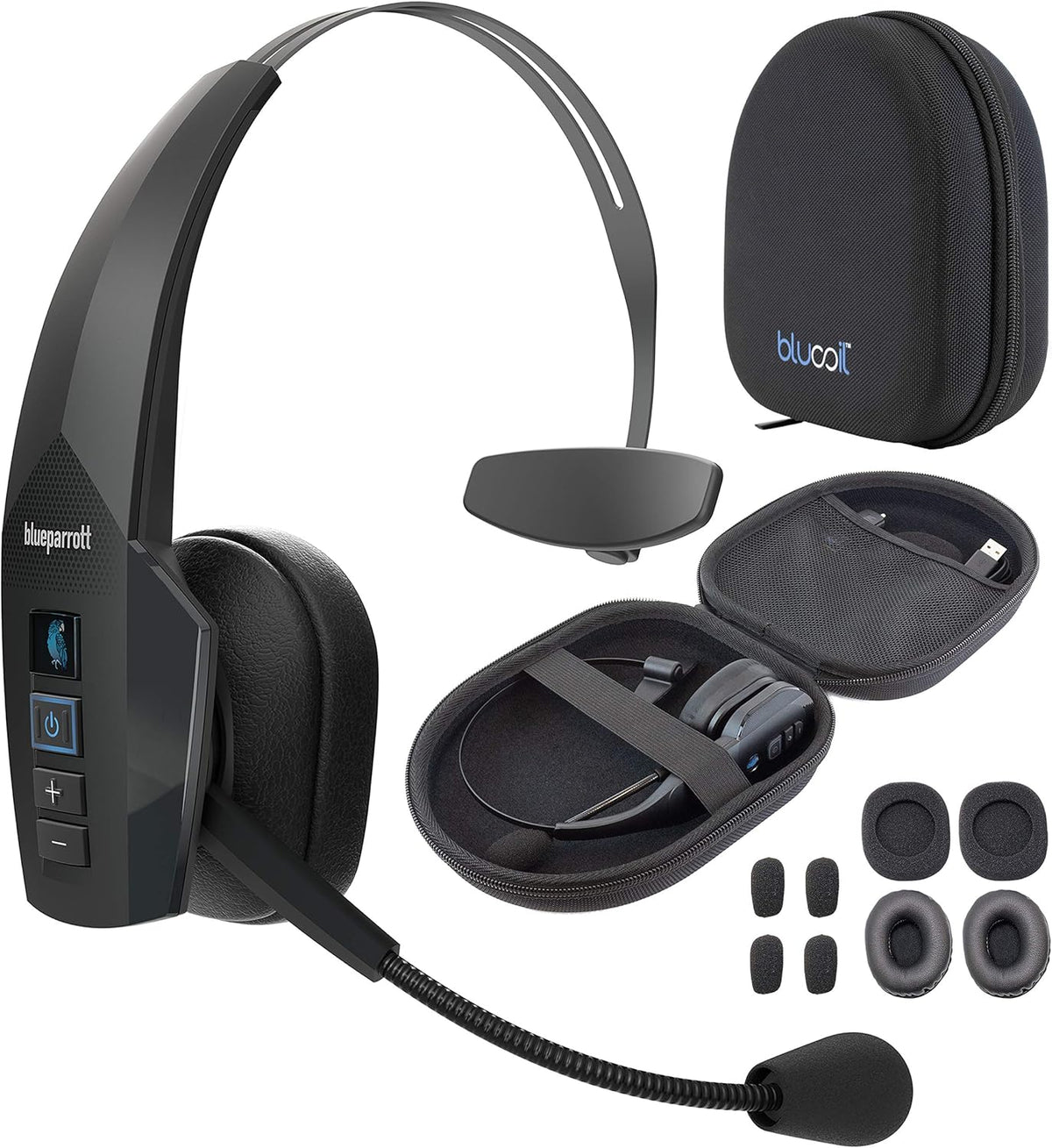 Noise Canceling Bluetooth Headset with Carrying Case and Replacement Ear Pads Q4079