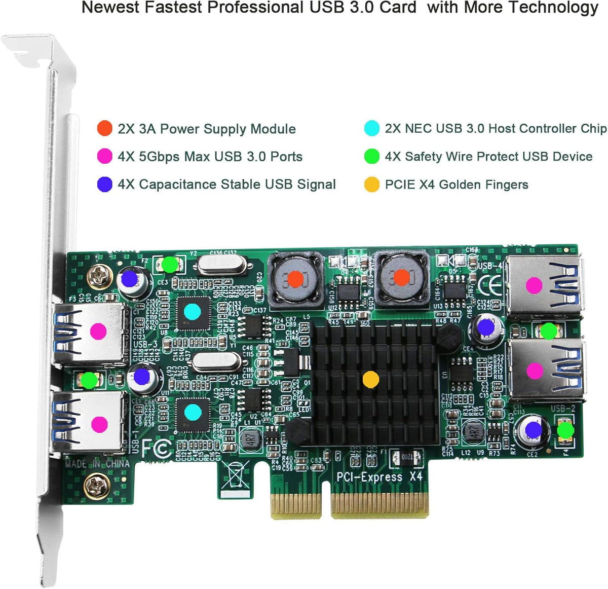 4 Port PCIe USB 3.0 Card Adapter, Pack of 2 K636098