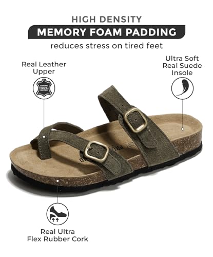 Genuine Leather Womens Sandals with Cork Footbed C6756