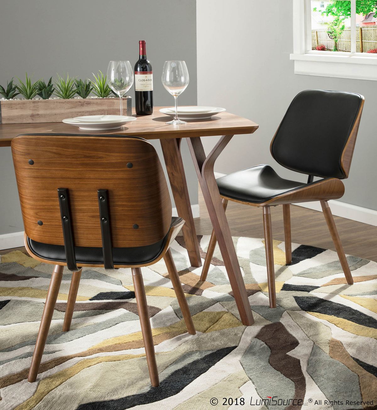 Walnut Black Faux Leather Dining/Accent Chair Set of 2 T18191