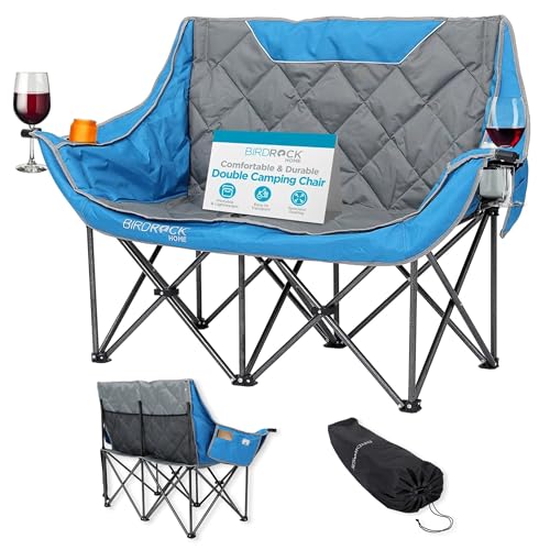 Double Camping Chair with Cup Holders, Blue & Grey W967