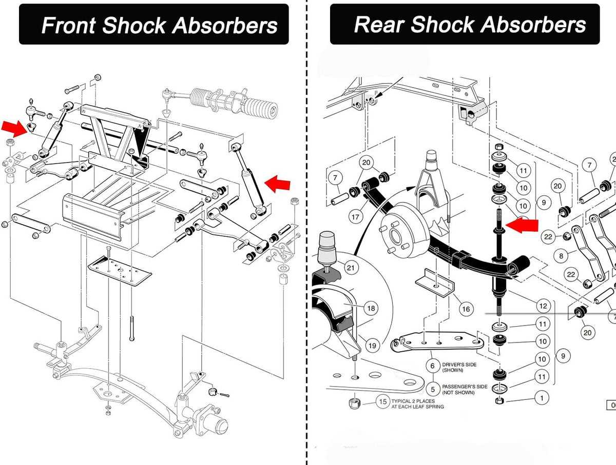 Front and Rear Shock Absorbers for Club Car DS and Precedent T509