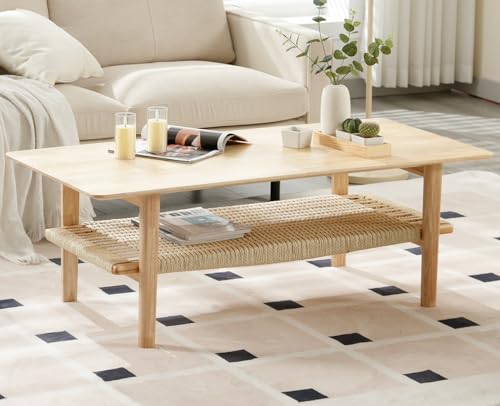 Farmhouse Rattan Storage Solid Wood Coffee Table O53204