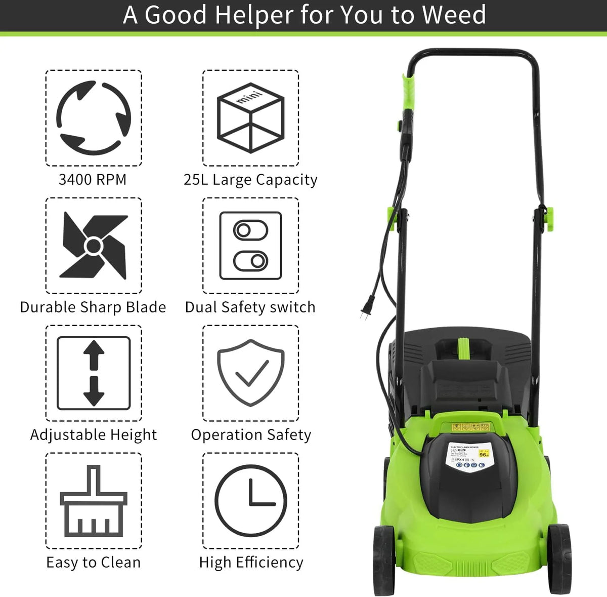 13-inch 12-Amp Electric Lawn Mower with 25L Collection Box W119309