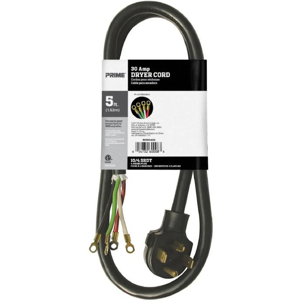 5 Pack 4-Wire Dryer Cord E258