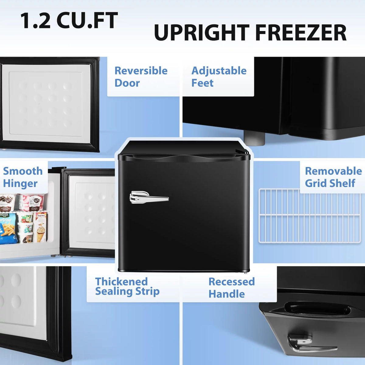 Black 1.2 Cu.ft Mini Upright Freezer E7452