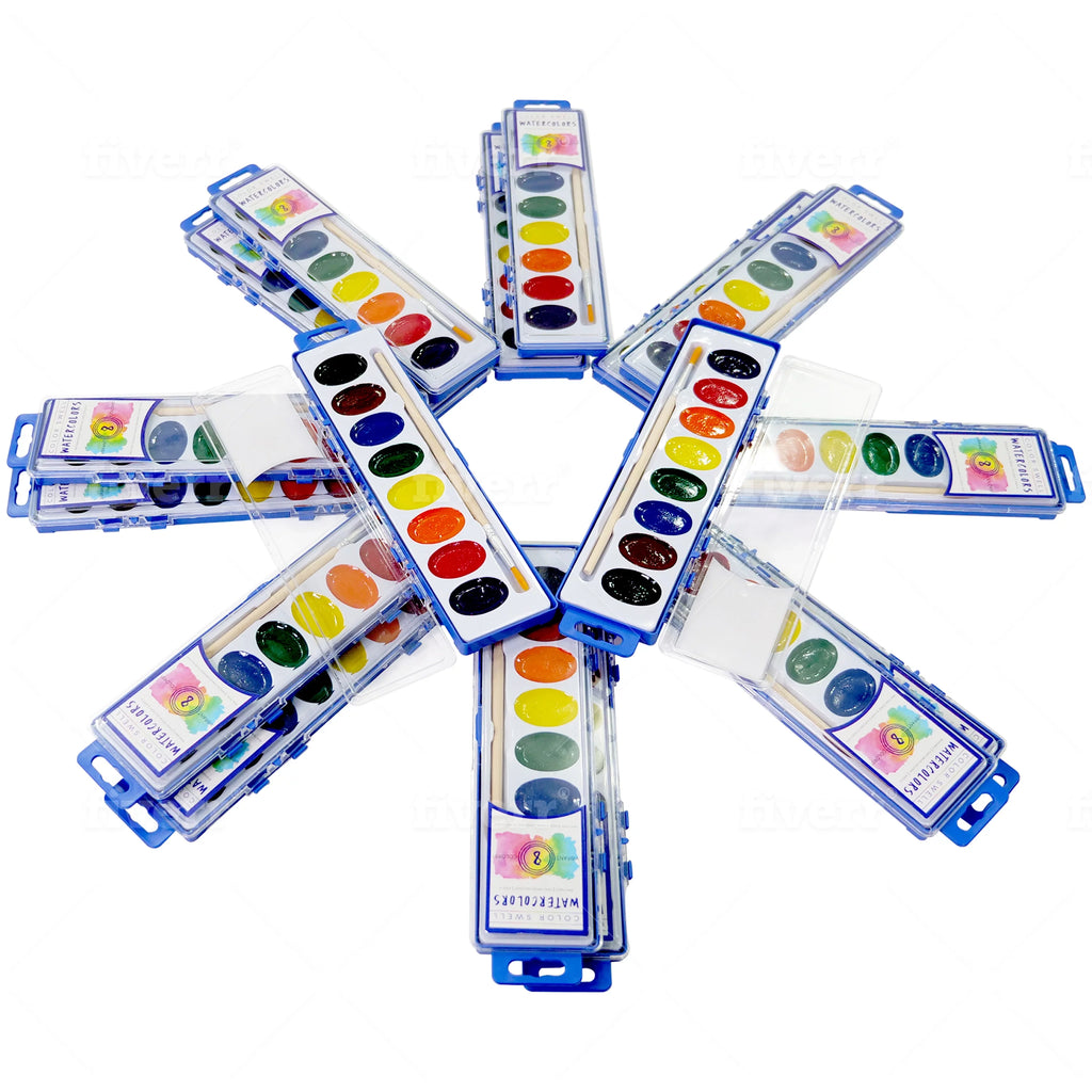 18 Packs Washable Watercolor Paint and Wood Brushes W58759