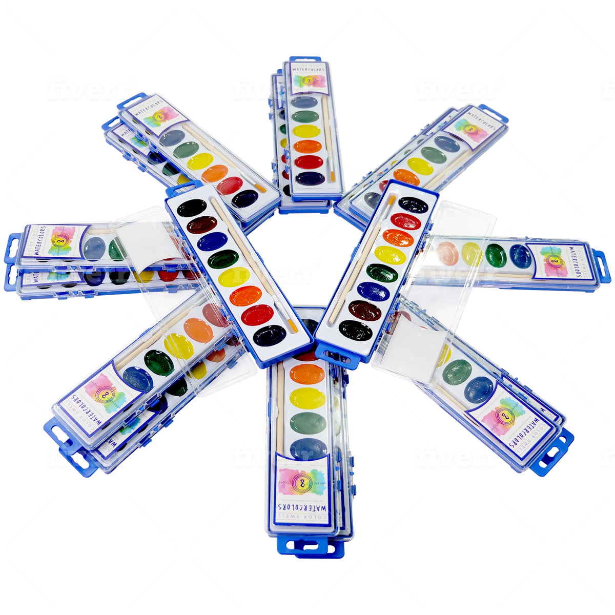 18 Packs Washable Watercolor Paint and Wood Brushes W58759