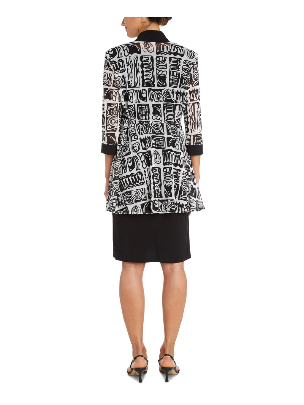 Black Textured Open Front 3/4 Sleeve Sheer Jacket Petites 14P W99908