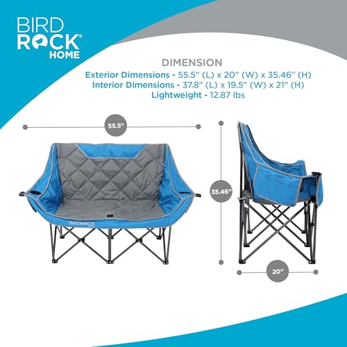 Double Camping Chair with Cup Holders, Blue & Grey W967