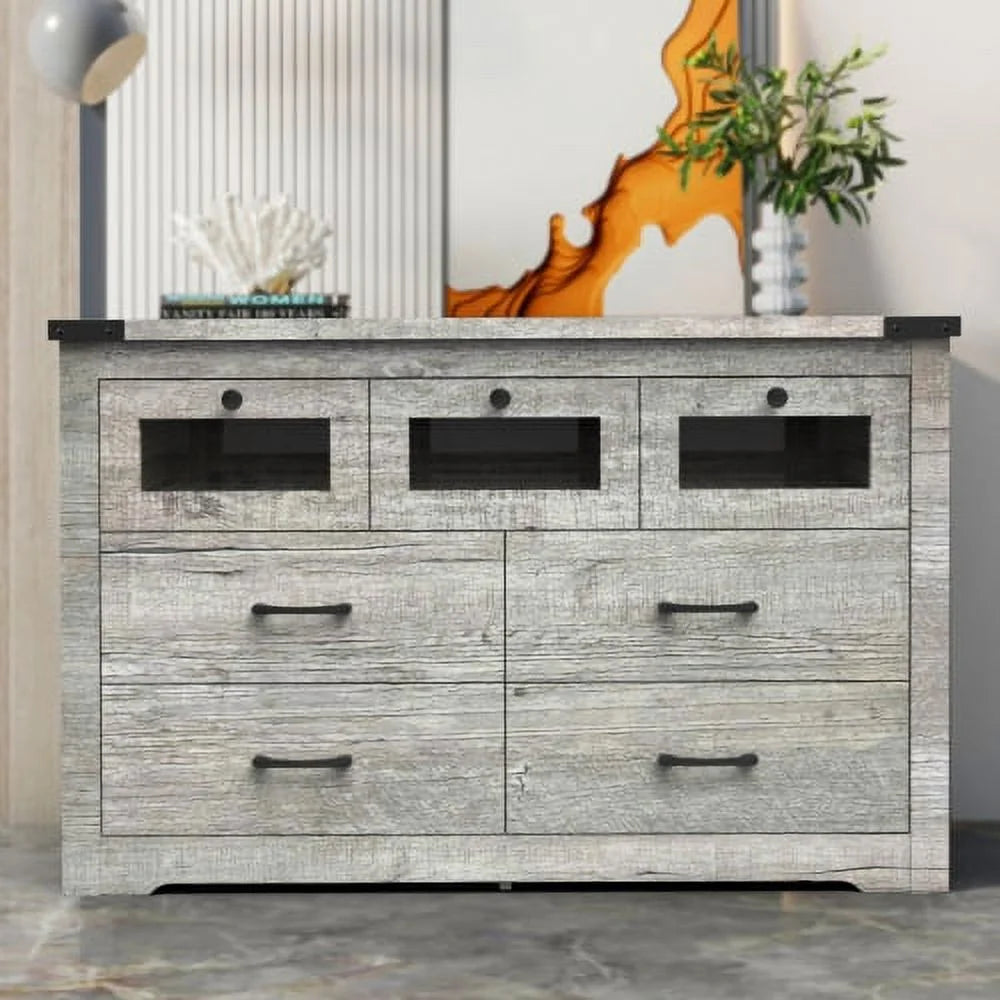 Wooden Storage Cabinet with LED Light and 7 Drawers X575626