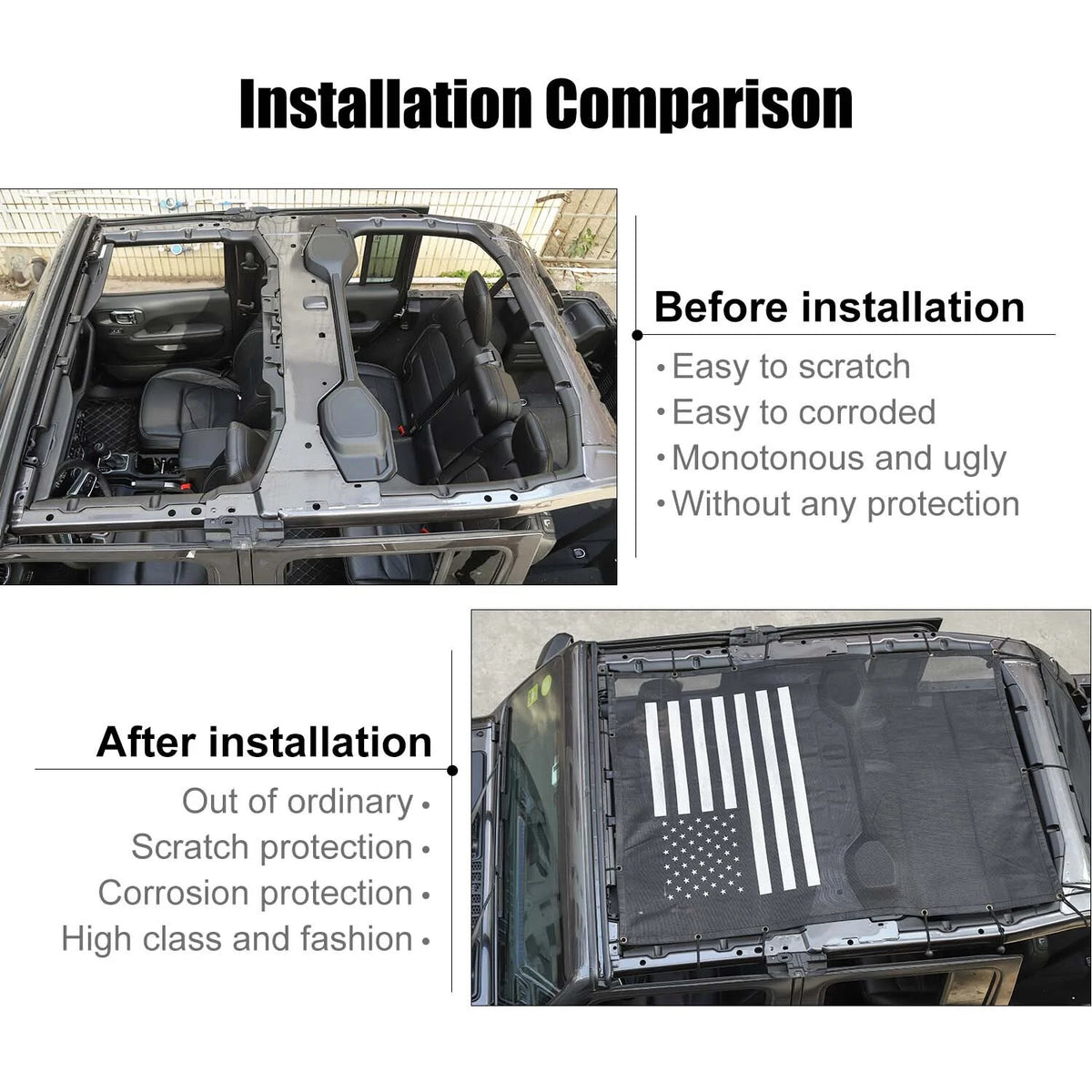 Black Sun Shade Bikini Top for Jeep Wrangler JL JLU 4-Door Q93824
