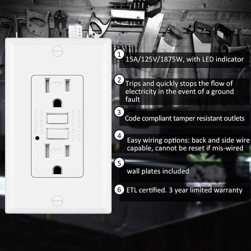 15 Amp Tamper-Resistant GFCI Outlet with Wallplate, White J26401