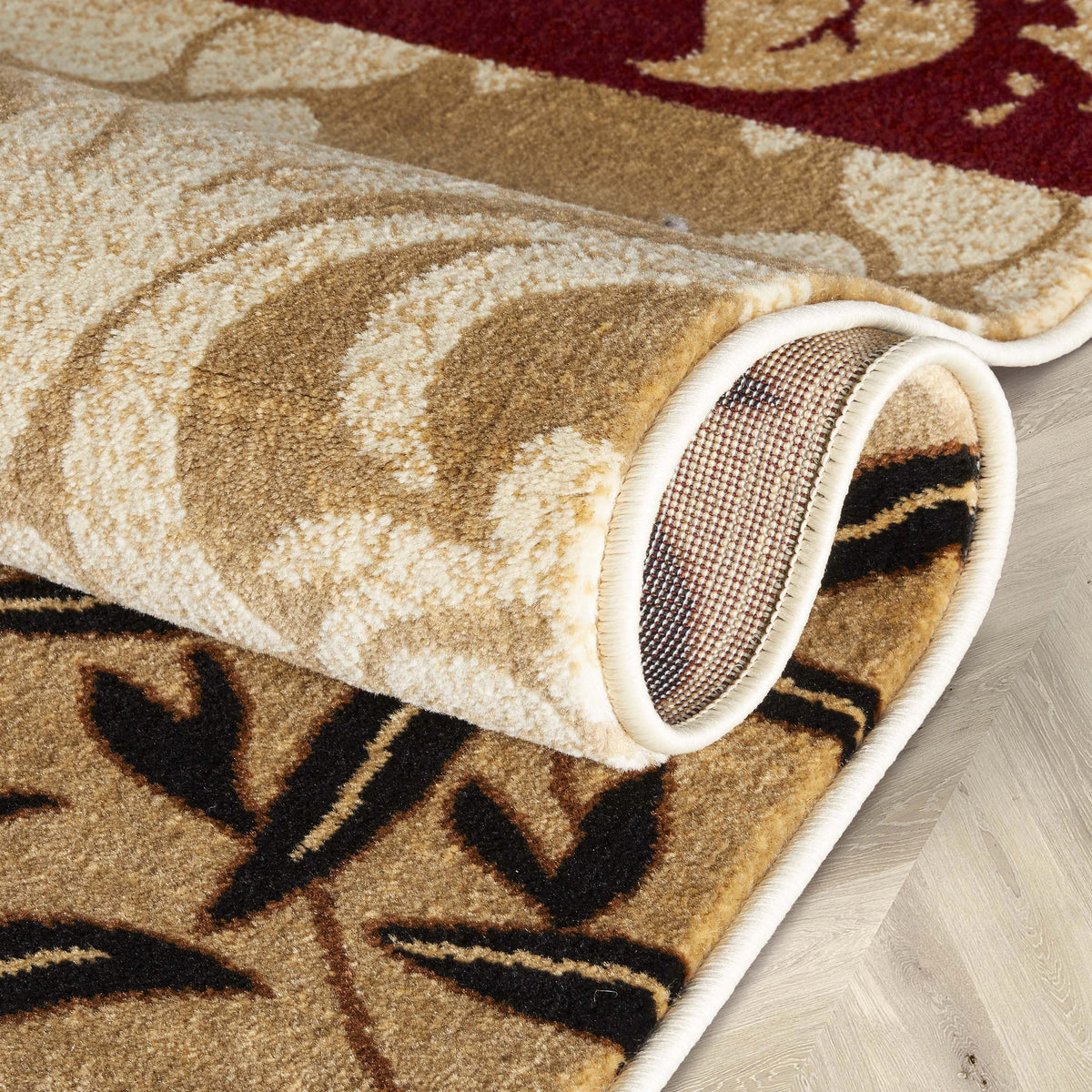 Modern Damask Border Rug Easy Clean Stain Fade Resistant T197311