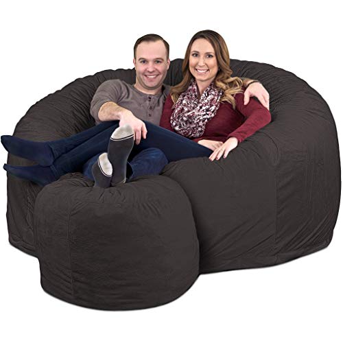 6ft Grey Suede Bean Bag Chair & Footstool P80349
