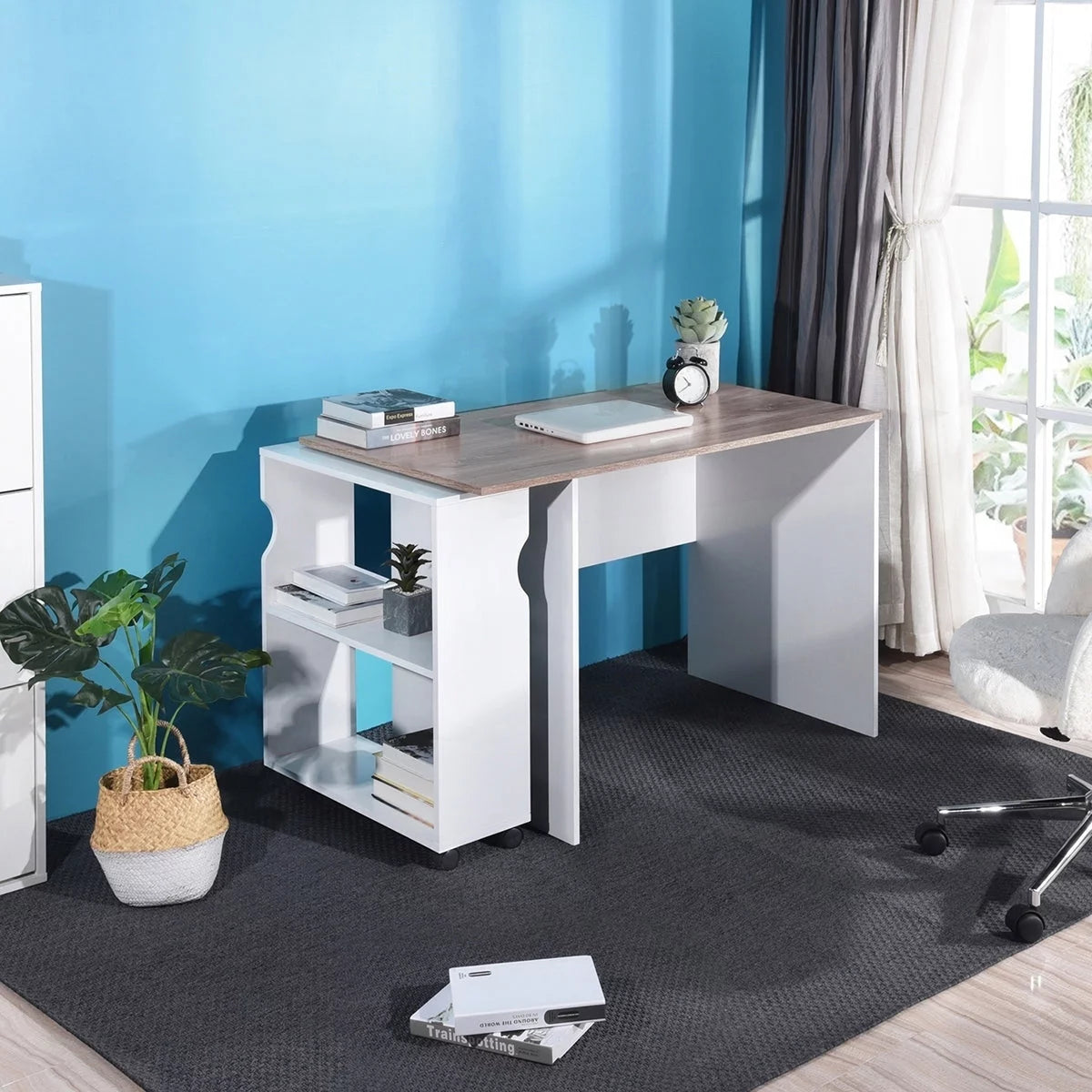 L Shape Computer Desk with Bookcase F915554