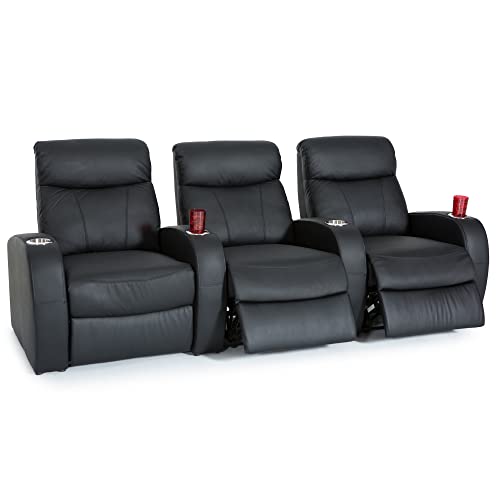 Black Top Grain Leather Powered Recline Row of 3 Home Theater Seating S835736