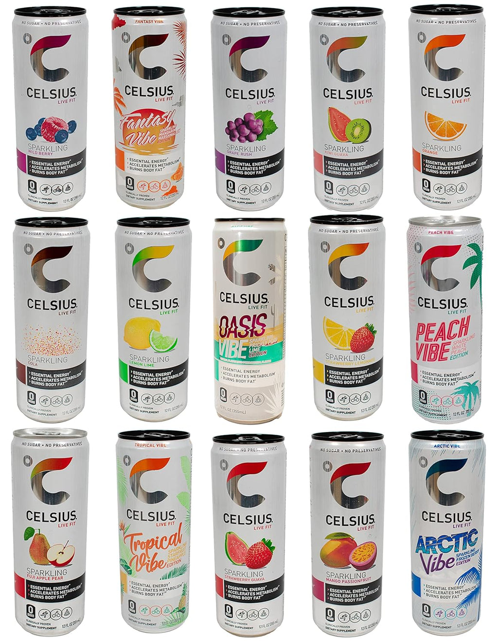 12 Pack Assorted Flavors Sparkling Energy Drink, 12 fl oz Slim Cans M7915