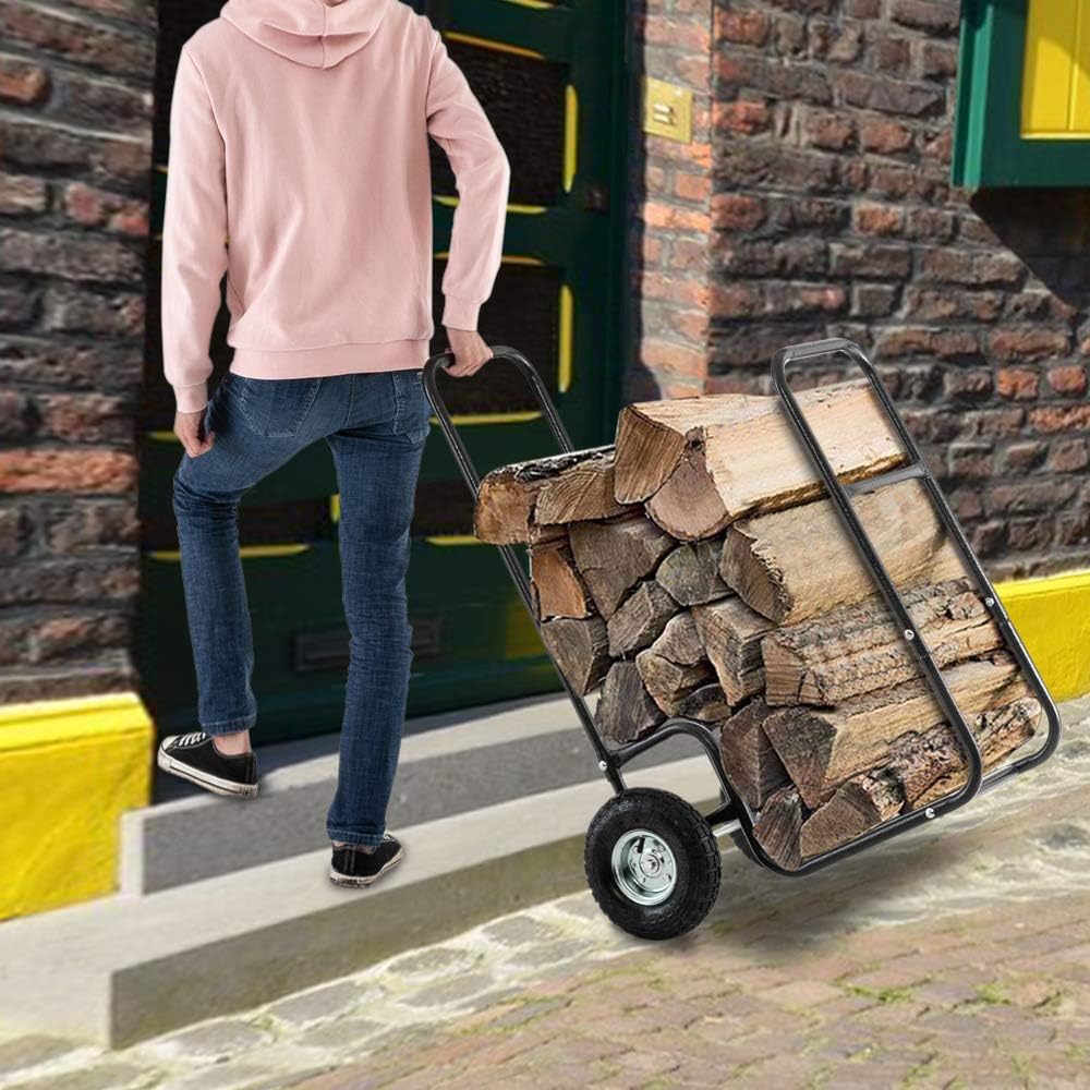 Firewood Cart Wood Hauler Log Carrier with Rolling Wheel V390