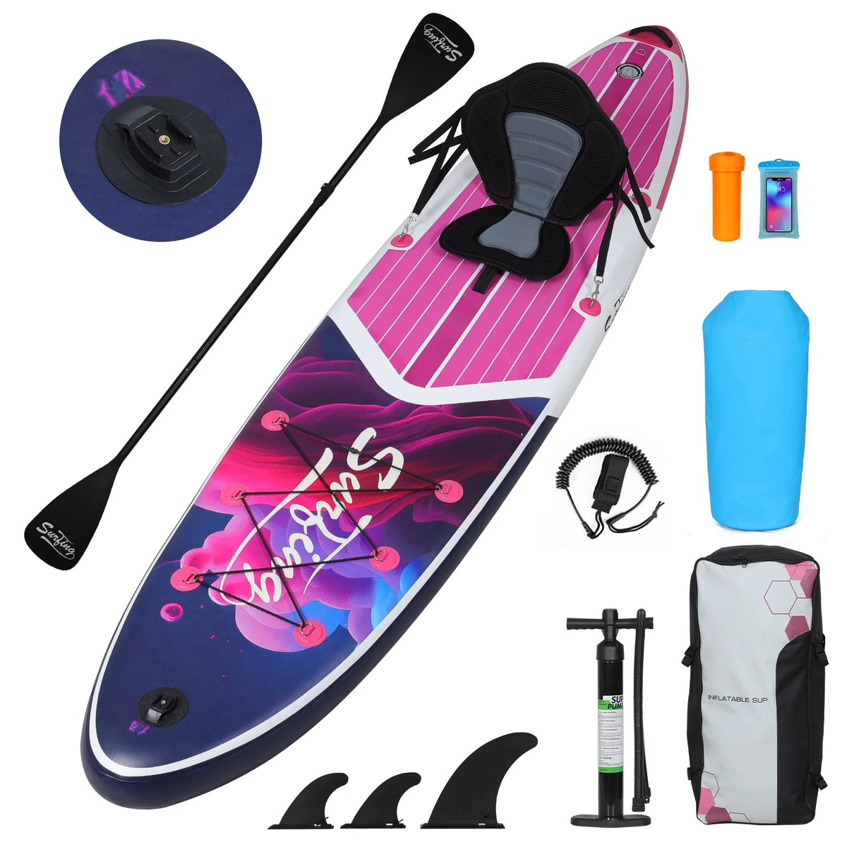 11 Ft Inflatable Stand Up Paddle Board and Sit-on Kayak Set X29344