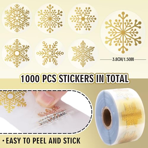 1000Pcs Clear Gold Foil Snowflake Stickers Roll V634877