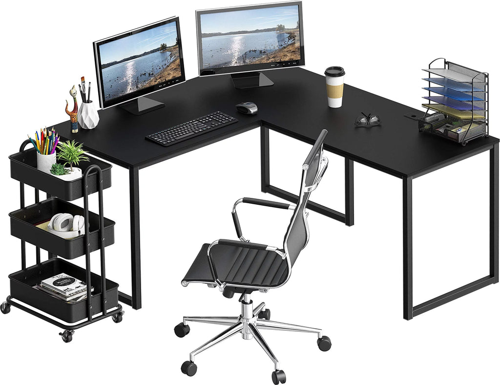 Black L-Shaped Corner Desk V7285