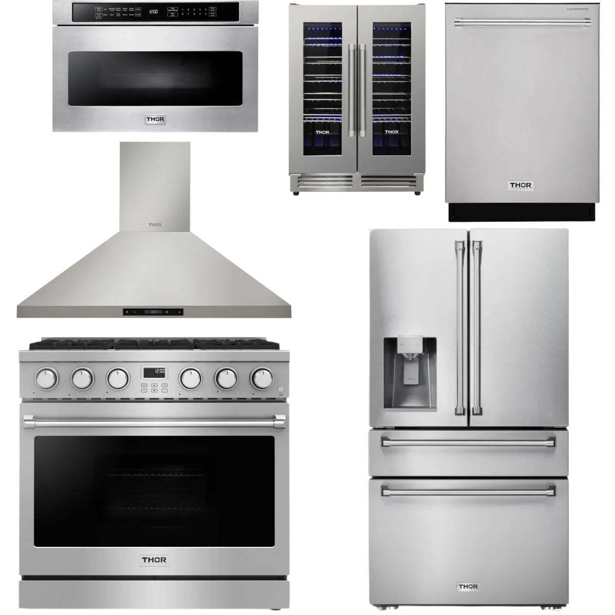 36 Gas Range, Range Hood, Refrigerator, Dishwasher, Microwave and Wine Cooler C465