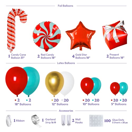 Red and Green Christmas Balloon Arch Kit with Candy Cane and Star Foil Balloons R639