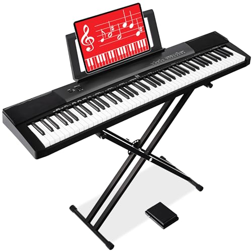 88-Key Full Size Digital Piano Electronic Keyboard Set with Semi-Weighted Keys, Stand, Sustain Pedal, Built-In Speakers - Black C5993