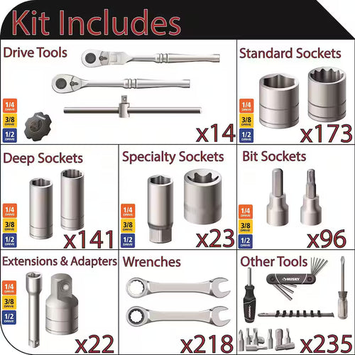 1/4 in., 3/8 in., and 1/2 in. Drive Mechanics Tool Set (922-Piece) C33561